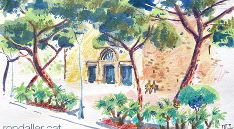 Aquarel·la de l'església de Sant Romà de Lloret de Mar.