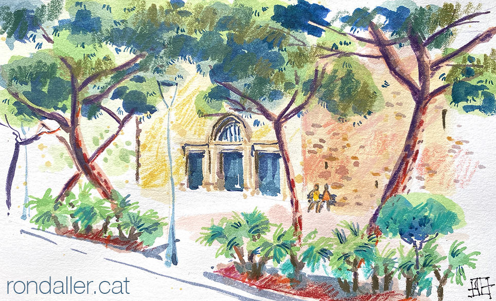 Aquarel·la de l'església de Sant Romà de Lloret de Mar.