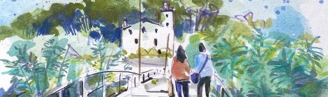 Aquarel·la amb una vista de Can Bonet d'Avall.
