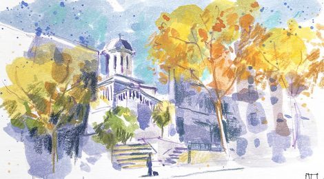 Aquarel·la de l'església ortodoxa romanesa de Barcelona.