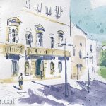 Aquarel·la de la façana de l'Ajuntament de Mataró.