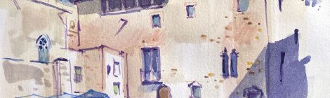 Aquarel·la de la Casa Padellàs, al Barri Gòtic de Barcelona.