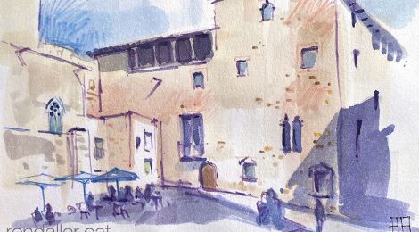 Aquarel·la de la Casa Padellàs, al Barri Gòtic de Barcelona.