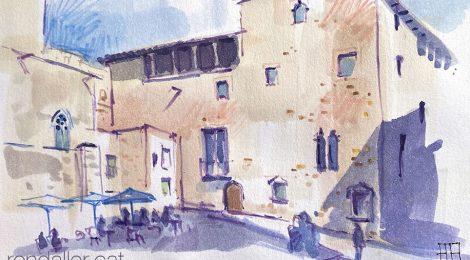 Aquarel·la de la Casa Padellàs, al Barri Gòtic de Barcelona.