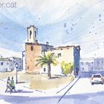 Aquarel·la de l'església de Sant Cristòfol de Cunit.