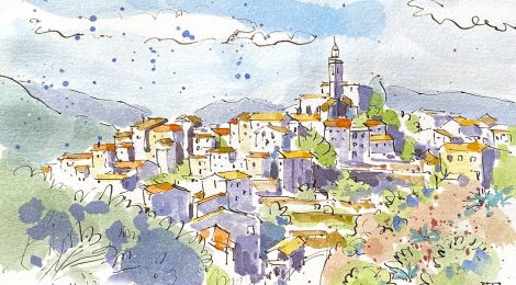 Aquarel·la del Poble Vell de Súria (Bages).