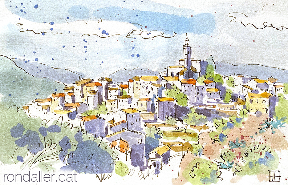 Aquarel·la del Poble Vell de Súria (Bages).