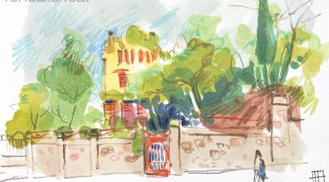 Aquarel·la de la Villa Tibidabo, edifici construit per Albert Juan i Torner.