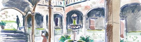 Aquarel·la del claustre de la Casa de l'Ardiaca de Barcelona.