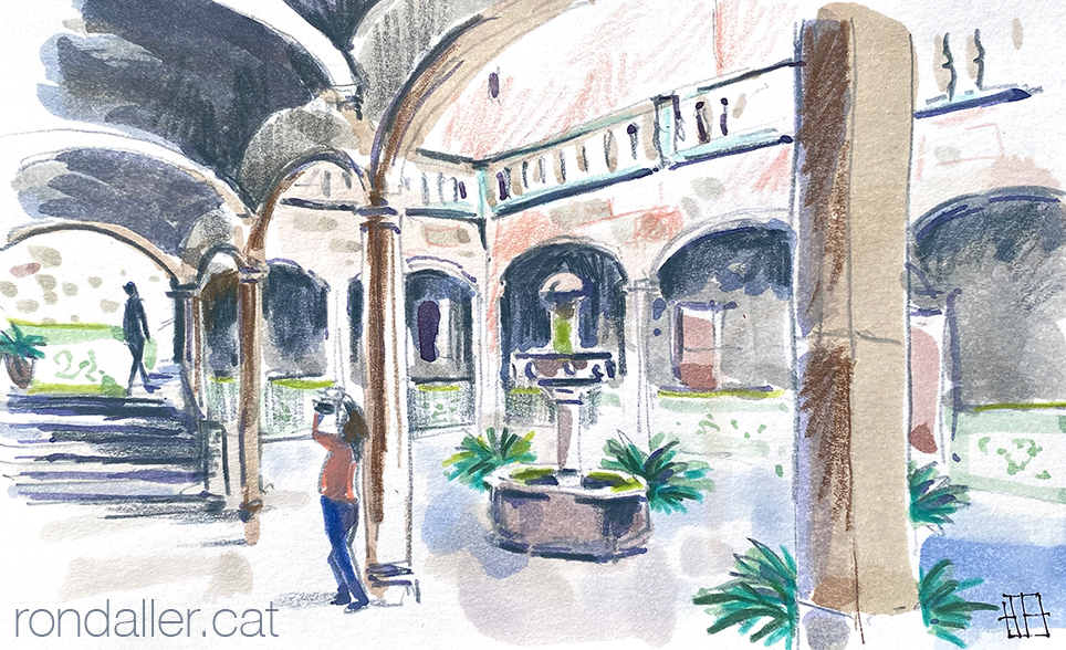 Aquarel·la del claustre de la Casa de l'Ardiaca de Barcelona.