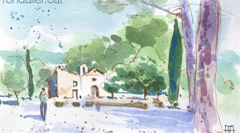Aquarel·la de l'ermita de la Mare de Déu de les Arenes de Castellar del Vallès.