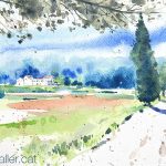 Aquarel·la amb una panoràmica de Can Planes a la Roca del Vallès.