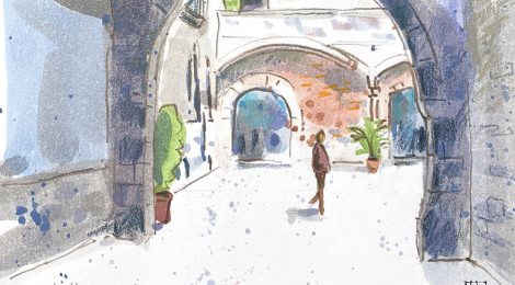 Aquarel·la de la Casa Padellàs, seu del Museu d'Història de Barcelona.