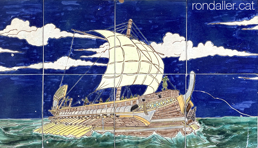 Els mosaics de Joan Bernat a Lloret de Mar. Dibuix d'una nau egípcia.