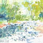 Aquarel·la de l'indret de Les Piscines del Montseny, amb la riera de Sant Marçal.