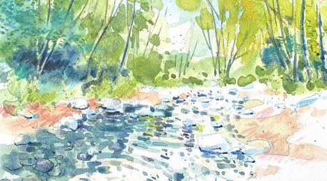 Aquarel·la de l'indret de Les Piscines del Montseny, amb la riera de Sant Marçal.