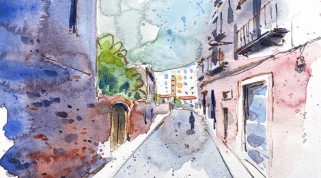 Aquarel·la del carrer de l'Arc de Sant Martí de Barcelona.