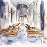 Aquarel·la de l'interior de l'església de Sant Pere.