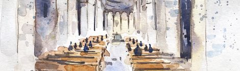 Aquarel·la de l'interior de l'església de Sant Pere.