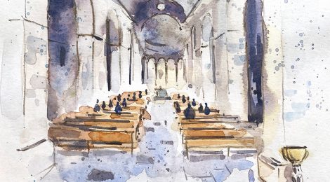 Aquarel·la de l'interior de l'església de Sant Pere.