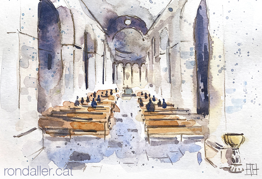 Aquarel·la de l'interior de l'església de Sant Pere.