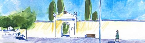Dibuix de l'entrada del cementiri de Malgrat de Mar.