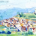 Aquarel·la amb una panoràmica de la vila d'Ascó.