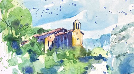 Aquarel·la del santuari de la Consolació de Cercs.