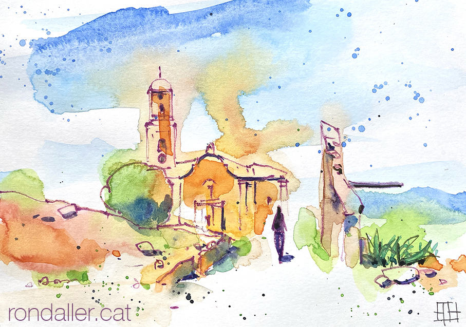 Aquarel·la de l'església de Sant Pere de Corbera d'Ebre.