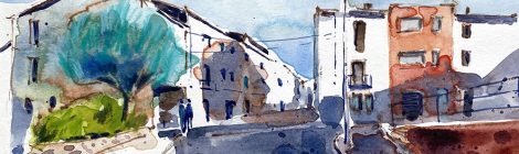 Aquarel·la del carrer de Santa Oliva a Olesa de Montserrat.