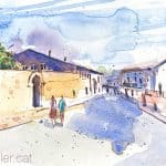 Aquarel·la amb una vista del Conventet de Pedralbes.