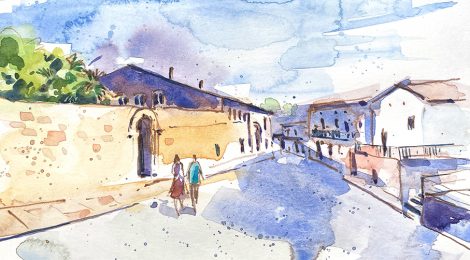 Aquarel·la amb una vista del Conventet de Pedralbes.