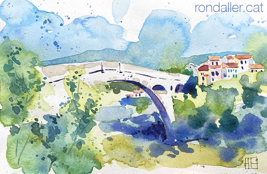 Aquarel·la del Pont del Diable de Ceret, al Vallespir.