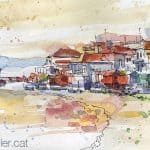 Aquarel·la amb una panoràmica de la població de Combarro.