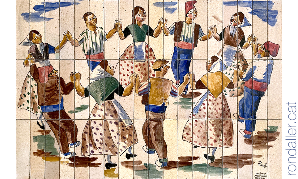 Mosaic d'Anton Roca. Rotllana de dansaires ballant una sardana.