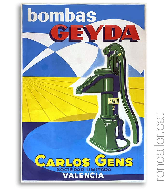 Cartell antic de Bombas Geyda exposat a la Biblioteca Valenciana.