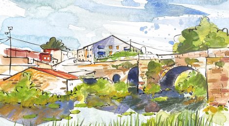 Aquarel·la del ponte de Trava de Noia.