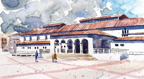 Aquarel·la del marcat noucentista projectat per Jeroni Martorell.