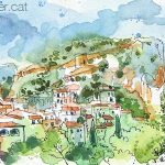 Aquarel·la amb una panoràmica de la població de Xulilla.