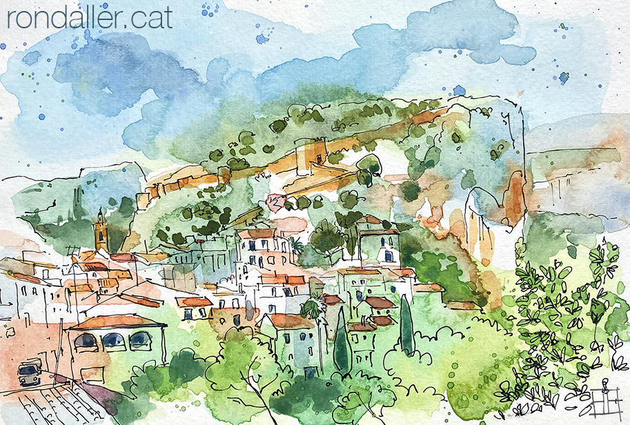 Aquarel·la amb una panoràmica de la població de Xulilla.