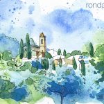 Aquarel·la amb una panoràmica del nucli antic de Samalús.