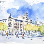 Aquarel·la amb una vista de la ronda de Sant Pere de Barcelona.