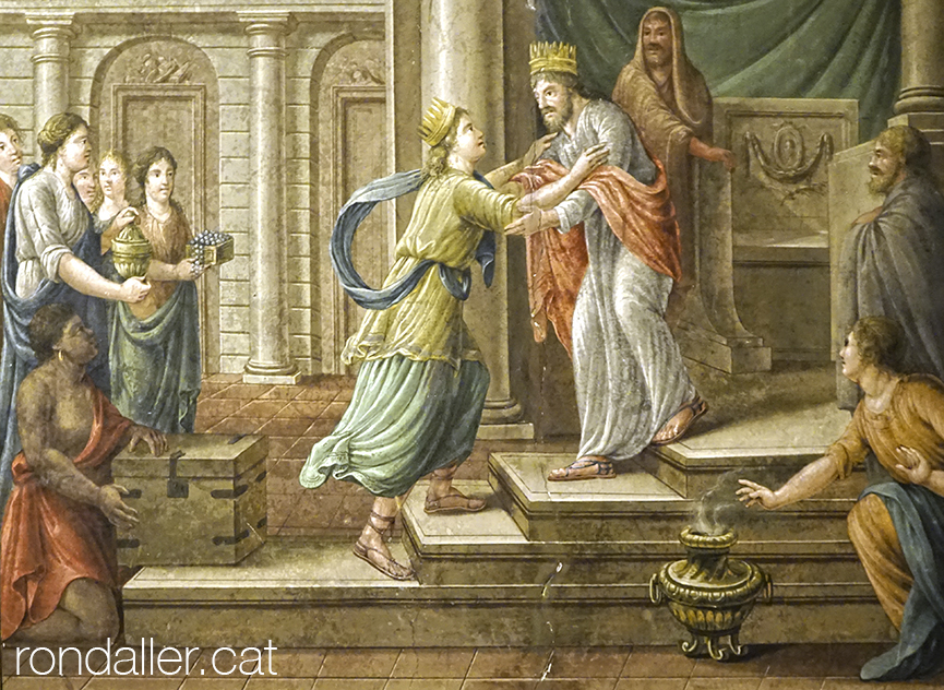 Pintura mural amb la reina de Sabà visitant el rei Salomó.