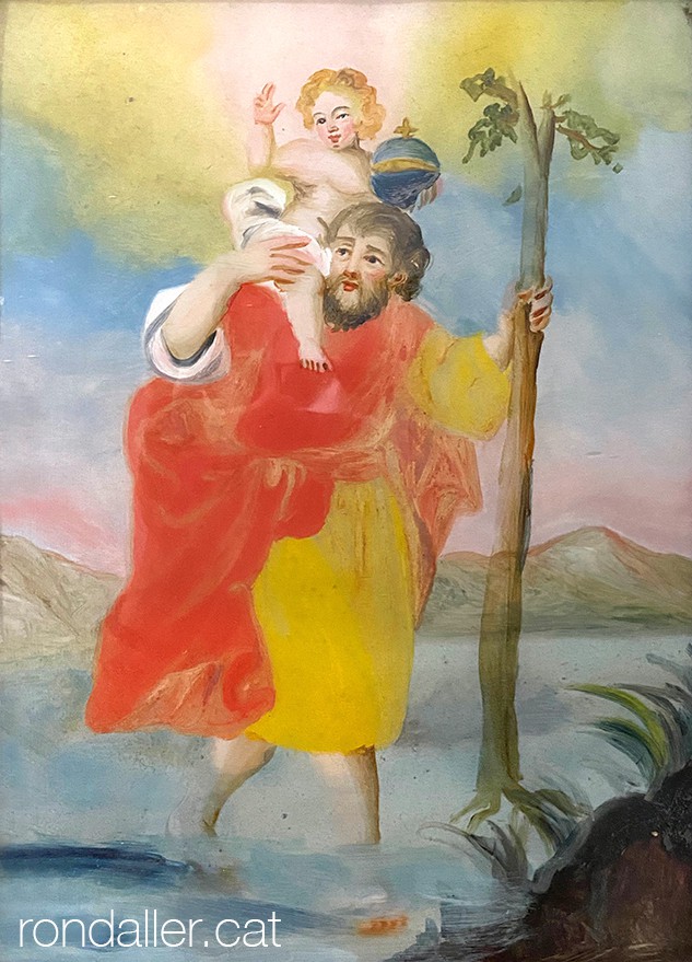 Pintura inversa sobre vidre: sant Cristòfol de Lícia.