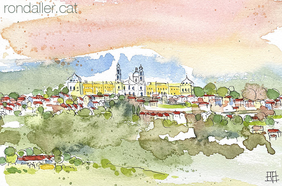 Aquarel·la amb una panoràmica de la població portuguesa.