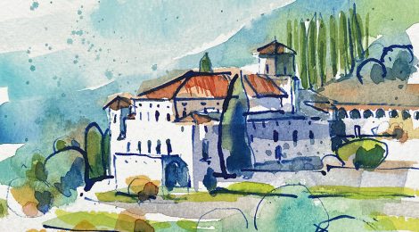 Aquarel·la de la masia de can Noguer de Segueró.