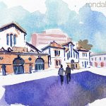 Aquarel·la de l'edifici de l'antic escorxador de Figueres.