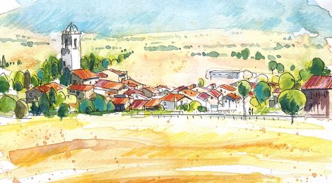 Aquarel·la amb una panoràmica de Sant Martí Sesgueioles.