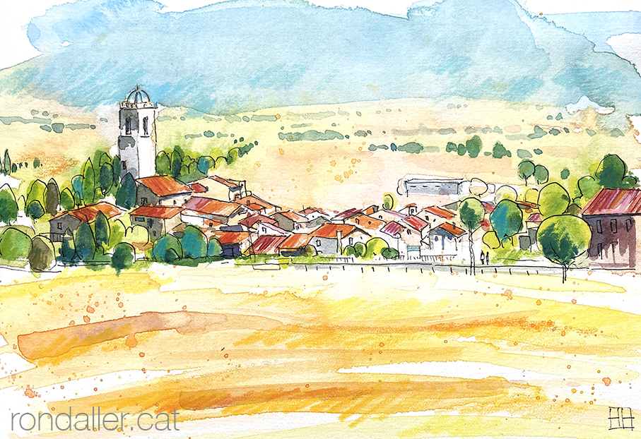 Aquarel·la amb una panoràmica de Sant Martí Sesgueioles.