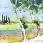 Aquarel·la amb una panoràmica del cementiri de Vilalleons.